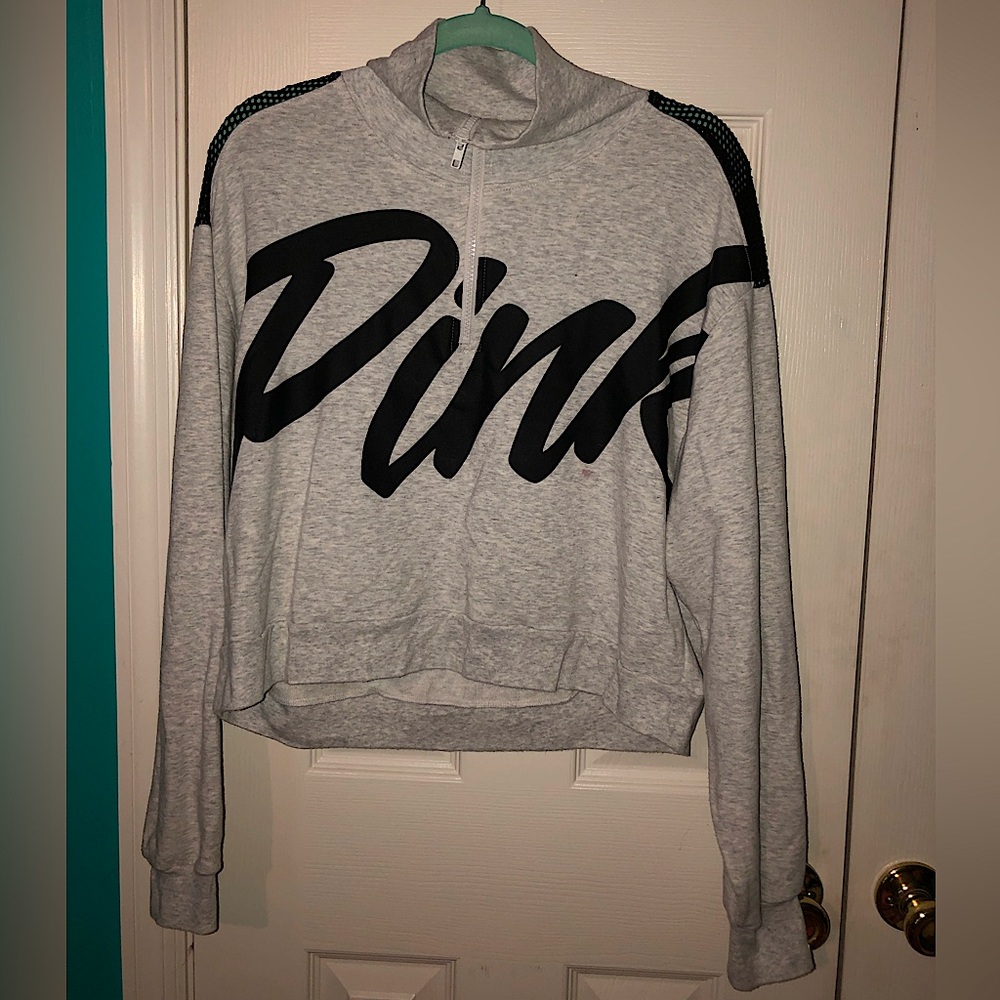 Victoria’s Secret PINK Cropped Collared Sweatshirt, Size: L, Color: Heather Grey
